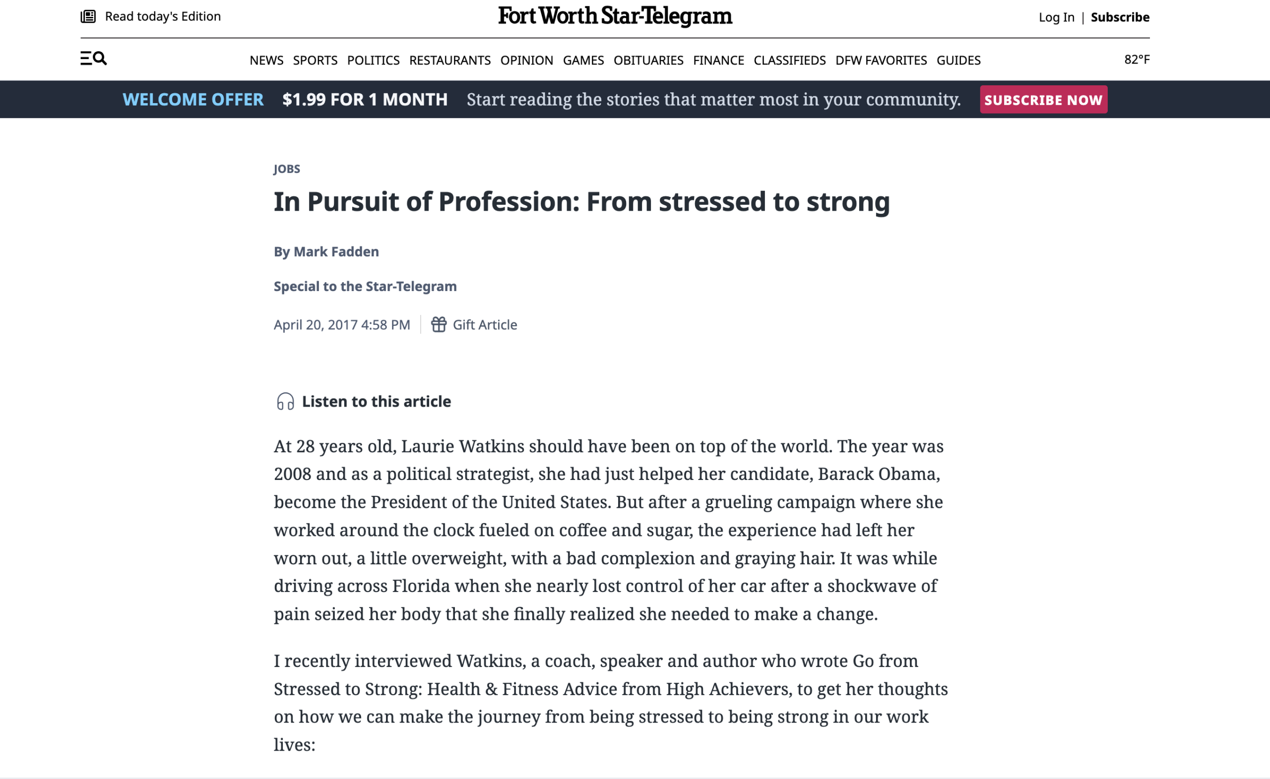 In Pursuit of Profession: From stressed to strong: Star Telegram